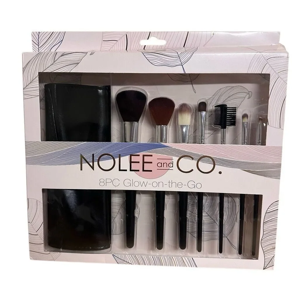 Nolee And Co. 8Pc Glow-on-the-Go Makeup Brush Set Black OS NEW